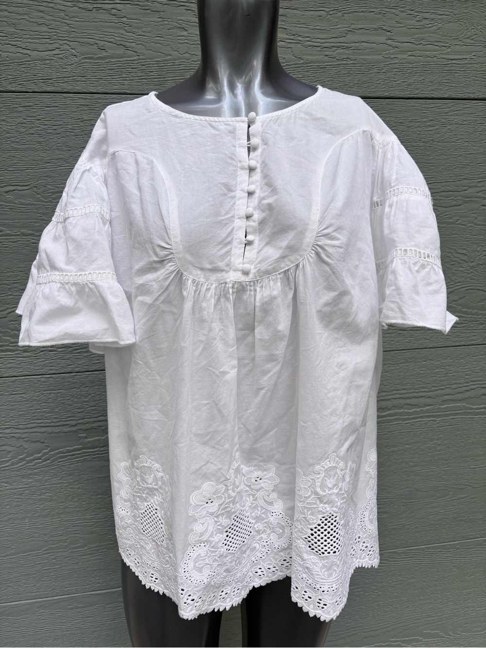Love the Label White Eyelet Button-Front Peasant Blouse